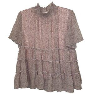 Orange Creek Pink Floral Oversized Tiered Peasant Blouse Womens Size Medium